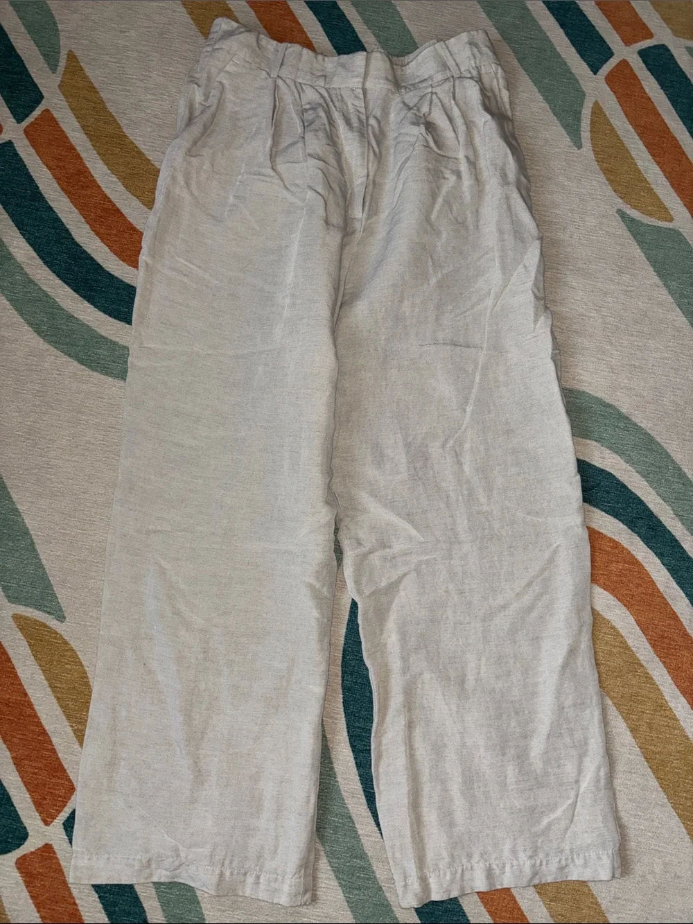 H&M Beige Linen-Blend Wide-Leg Trousers
